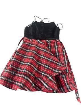 Sequin Hearts Girls Red Plaid Black Sleeveless Ruffle Dress Youth Size 16